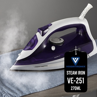 اتو بخار Vogatronix VE-251 با توان 2200 وات، کفی سرامیکی و مخزن 270 میلی‌لیتری، مجهز به بخاردهی عمودی و سیستم تمیزکننده خودکار