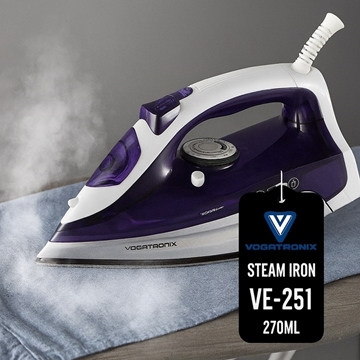 اتو بخار Vogatronix VE-251 با توان 2200 وات، کفی سرامیکی و مخزن 270 میلی‌لیتری، مجهز به بخاردهی عمودی و سیستم تمیزکننده خودکار